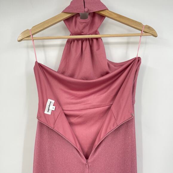 superdown | Bea Halter Maxi Dress in Pink Glitter Knit Ruched Halter S - Picture 10 of 14